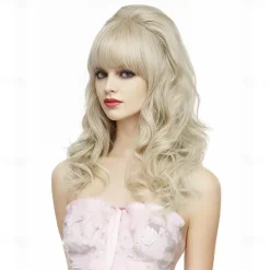 Long Brown Mixed Wig with Bang Retro Bouffant Beehive Wigs fits 80s Costume or Carnival Party Halloween Wigs