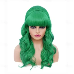 Long Brown Mixed Wig with Bang Retro Bouffant Beehive Wigs fits 80s Costume or Carnival Party Halloween Wigs