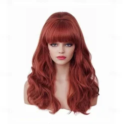 Long Brown Mixed Wig with Bang Retro Bouffant Beehive Wigs fits 80s Costume or Carnival Party Halloween Wigs