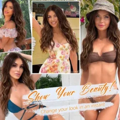 Long Brown Wavy Wig with Highlights Middle Part Curly Wigs Lace Hairline Wigs for Women Ombre Brown Synthetic Heat Resistant Wigs for Daily Part Use