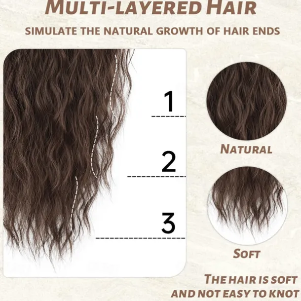 Long Corn Wave Ponytail Hair Extensions Drawstring Medium Brown Curly Pony tail Hair Pieces for Women Natural Clip in Ponytail HairPieces Synthetic (30inch)