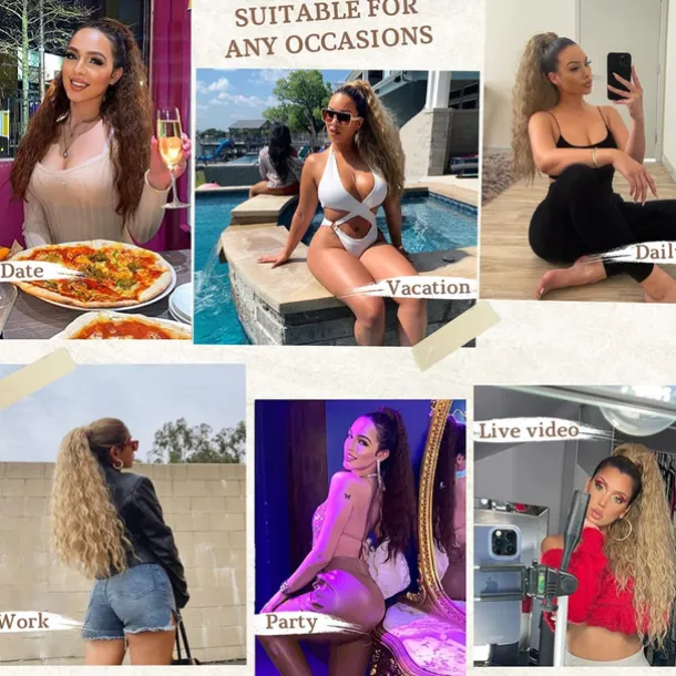 Long Corn Wave Ponytail Hair Extensions Drawstring Medium Brown Curly Pony tail Hair Pieces for Women Natural Clip in Ponytail HairPieces Synthetic (30inch)