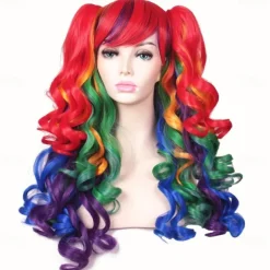 Long Curly Cosplay Wig with 2 Ponytails Wig Halloween Wigs