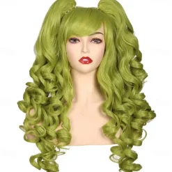 Long Curly Cosplay Wig with 2 Ponytails Wig Halloween Wigs