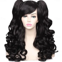 Long Curly Cosplay Wig with 2 Ponytails Wig Halloween Wigs
