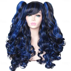 Long Curly Cosplay Wig with 2 Ponytails Wig Halloween Wigs