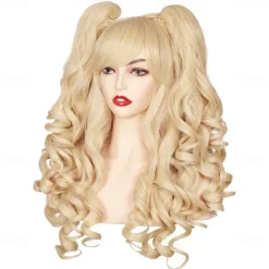 Long Curly Cosplay Wig with 2 Ponytails Wig Halloween Wigs