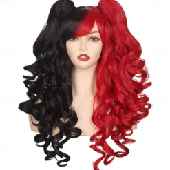 Long Curly Cosplay Wig with 2 Ponytails Wig Halloween Wigs