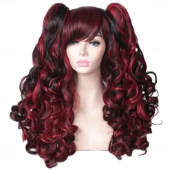 Long Curly Cosplay Wig with 2 Ponytails Wig Halloween Wigs