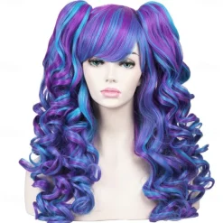 Long Curly Cosplay Wig with 2 Ponytails Wig Halloween Wigs