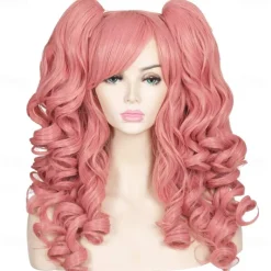 Long Curly Cosplay Wig with 2 Ponytails Wig Halloween Wigs