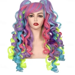 Long Curly Cosplay Wig with 2 Ponytails Wig Halloween Wigs