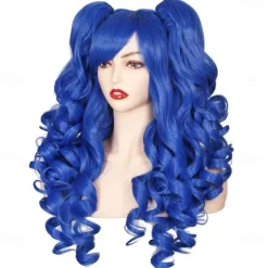 Long Curly Cosplay Wig with 2 Ponytails Wig Halloween Wigs