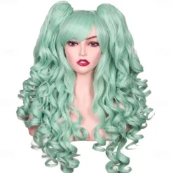Long Curly Cosplay Wig with 2 Ponytails Wig Halloween Wigs