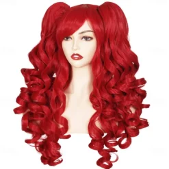 Long Curly Cosplay Wig with 2 Ponytails Wig Halloween Wigs