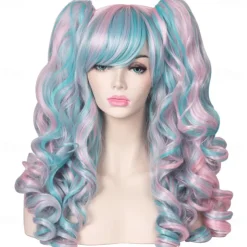Long Curly Cosplay Wig with 2 Ponytails Wig Halloween Wigs