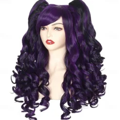 Long Curly Cosplay Wig with 2 Ponytails Wig Halloween Wigs