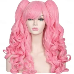 Long Curly Cosplay Wig with 2 Ponytails Wig Halloween Wigs