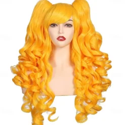 Long Curly Cosplay Wig with 2 Ponytails Wig Halloween Wigs