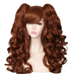 Long Curly Cosplay Wig with 2 Ponytails Wig Halloween Wigs