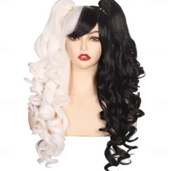Long Curly Cosplay Wig with 2 Ponytails Wig Halloween Wigs