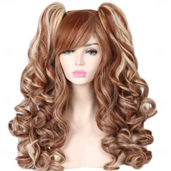 Long Curly Cosplay Wig with 2 Ponytails Wig Halloween Wigs