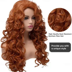 Long Fox Red Hair Curly Wavy Full Head Halloween Wigs for Women Cosplay Costume Party Hairpiece