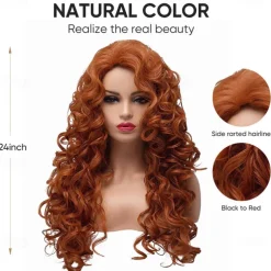 Long Fox Red Hair Curly Wavy Full Head Halloween Wigs for Women Cosplay Costume Party Hairpiece
