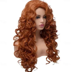 Long Fox Red Hair Curly Wavy Full Head Halloween Wigs for Women Cosplay Costume Party Hairpiece
