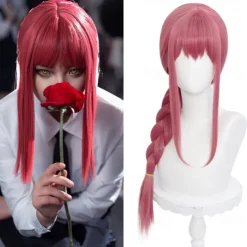 Long Pink Braids Wig for Makima Cosplay Anime Braided Wig with Bangs for Chainsaw Man Party Hair Wig Halloween Wigs