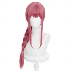 Long Pink Braids Wig for Makima Cosplay Anime Braided Wig with Bangs for Chainsaw Man Party Hair Wig Halloween Wigs