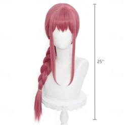Long Pink Braids Wig for Makima Cosplay Anime Braided Wig with Bangs for Chainsaw Man Party Hair Wig Halloween Wigs