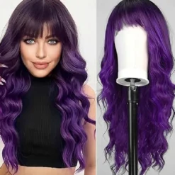 Long Pink Wavy Wigs for Women Wig with Bangs Natural Curly Synthetic Wig for Party Cosplay Daily Use