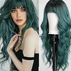 Long Pink Wavy Wigs for Women Wig with Bangs Natural Curly Synthetic Wig for Party Cosplay Daily Use