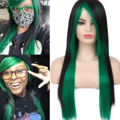 Long Red Black Wig Silk Straight Hair Synthetic Heat Resistant Side Bangs Ladies Wig Halloween Wigs