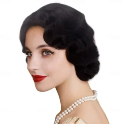 Long 1920s Wig Finger Wave Wig Curly Short Wig Vintage Wigs for Women Lady Synthetic Heat Resistant Full Wigs Cosplay Costume Fancy Dress With Wig Cap Halloween Wigs