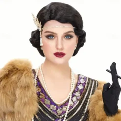 Long 1920s Wig Finger Wave Wig Curly Short Wig Vintage Wigs for Women Lady Synthetic Heat Resistant Full Wigs Cosplay Costume Fancy Dress With Wig Cap Halloween Wigs