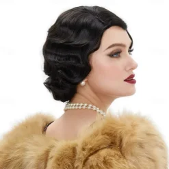 Long 1920s Wig Finger Wave Wig Curly Short Wig Vintage Wigs for Women Lady Synthetic Heat Resistant Full Wigs Cosplay Costume Fancy Dress With Wig Cap Halloween Wigs