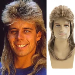 Long Straight Mullet Wig 70s 80s Costumes Fancy Party Cosplay Hair Wig,Ash Blonde For Carvinal Halloween Wigs