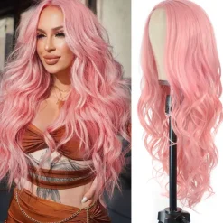 Long Wavy Wig for Women Middle Part Long Curly Wavy Wig Heat Resistant Synthetic Hair Looking Natural Fiber Wig Halloween Cosplay Party Wigs