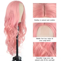 Long Wavy Wig for Women Middle Part Long Curly Wavy Wig Heat Resistant Synthetic Hair Looking Natural Fiber Wig Halloween Cosplay Party Wigs