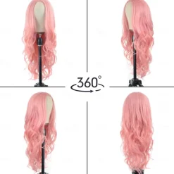 Long Wavy Wig for Women Middle Part Long Curly Wavy Wig Heat Resistant Synthetic Hair Looking Natural Fiber Wig Halloween Cosplay Party Wigs