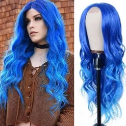 Long Wavy Wig for Women Middle Part Long Curly Wavy Wig Heat Resistant Synthetic Hair Looking Natural Fiber Wig Halloween Cosplay Party Wigs