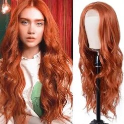 Long Wavy Wig for Women Middle Part Long Curly Wavy Wig Heat Resistant Synthetic Hair Looking Natural Fiber Wig Halloween Cosplay Party Wigs