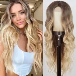 Long Wavy Wig for Women Ombre Green Middle Part Wigs Teal Wigs Long Curly Synthetic Heat Resistant Hair with Natural Hairline for Cosplay Party Everyday Use St.Patrick's Day Wigs