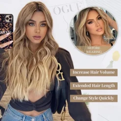 Long Wavy Wig Ombre blonde wig Middle Part Curly Wavy Hair for Women 24 Inch Long Blonde Wig Natural Looking Heat Resistant Hair for Girls Daily Party Use