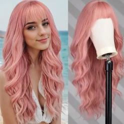 Long Wigs for Women,Synthetic Wavy Hair Wig with Bangs Halloween Cosplay Party Wigs