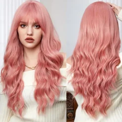 Long Wigs for Women,Synthetic Wavy Hair Wig with Bangs Halloween Cosplay Party Wigs