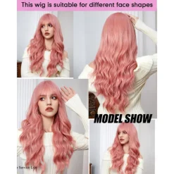 Long Wigs for Women,Synthetic Wavy Hair Wig with Bangs Halloween Cosplay Party Wigs