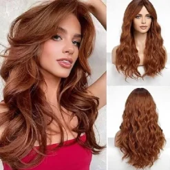 Long Wigs for Women,Synthetic Wavy Hair Wig with Bangs Halloween Cosplay Party Wigs
